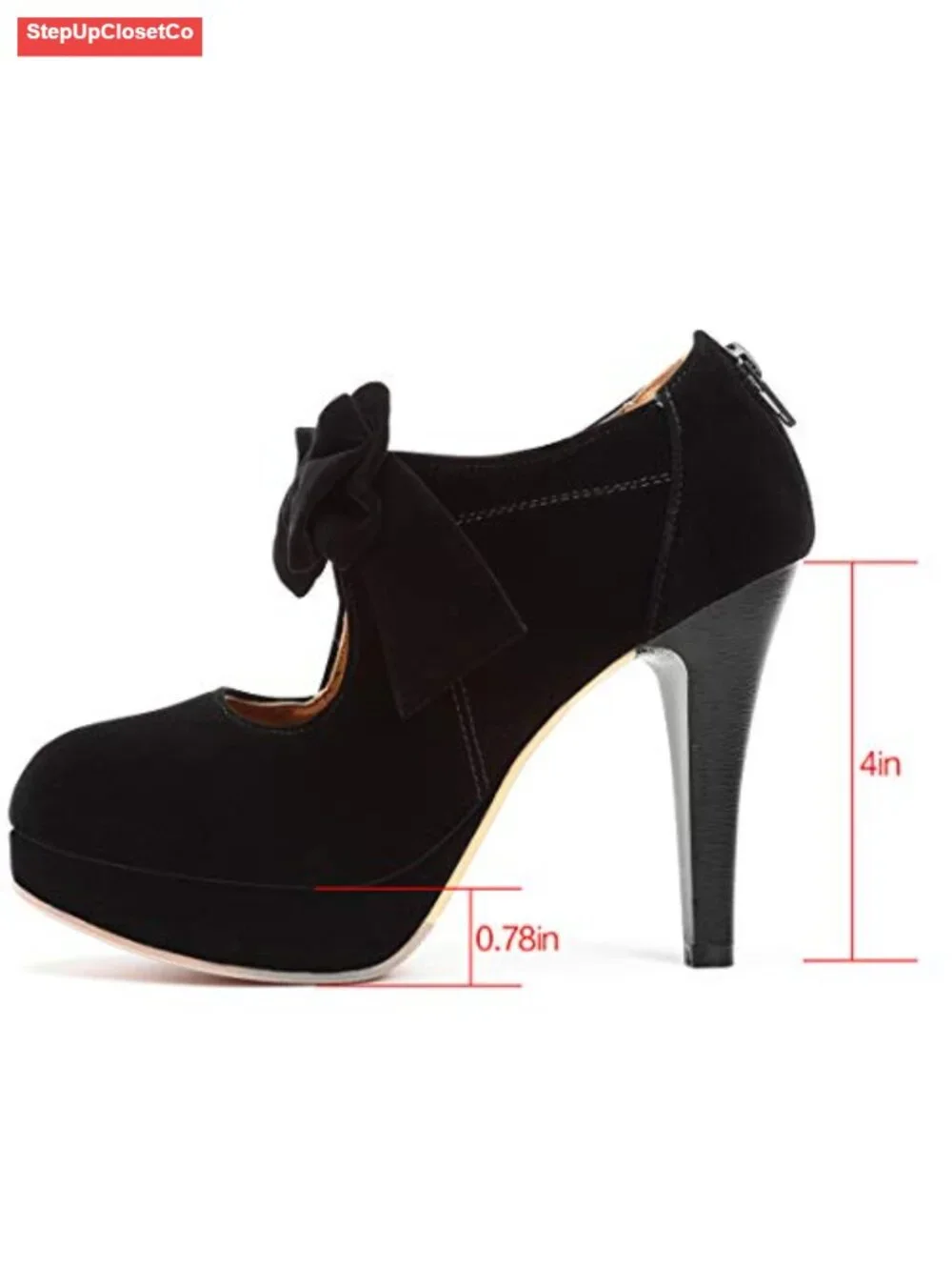 Vintage Bowtie Platform Pumps for Women - 4 Inch High Heels, Closed Toe, Back
